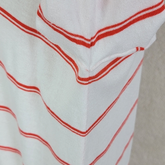 CAbi Orange And White Striped Stroll Long Open Face Cardigan/Duster Sweater Sz M - Picture 10 of 15